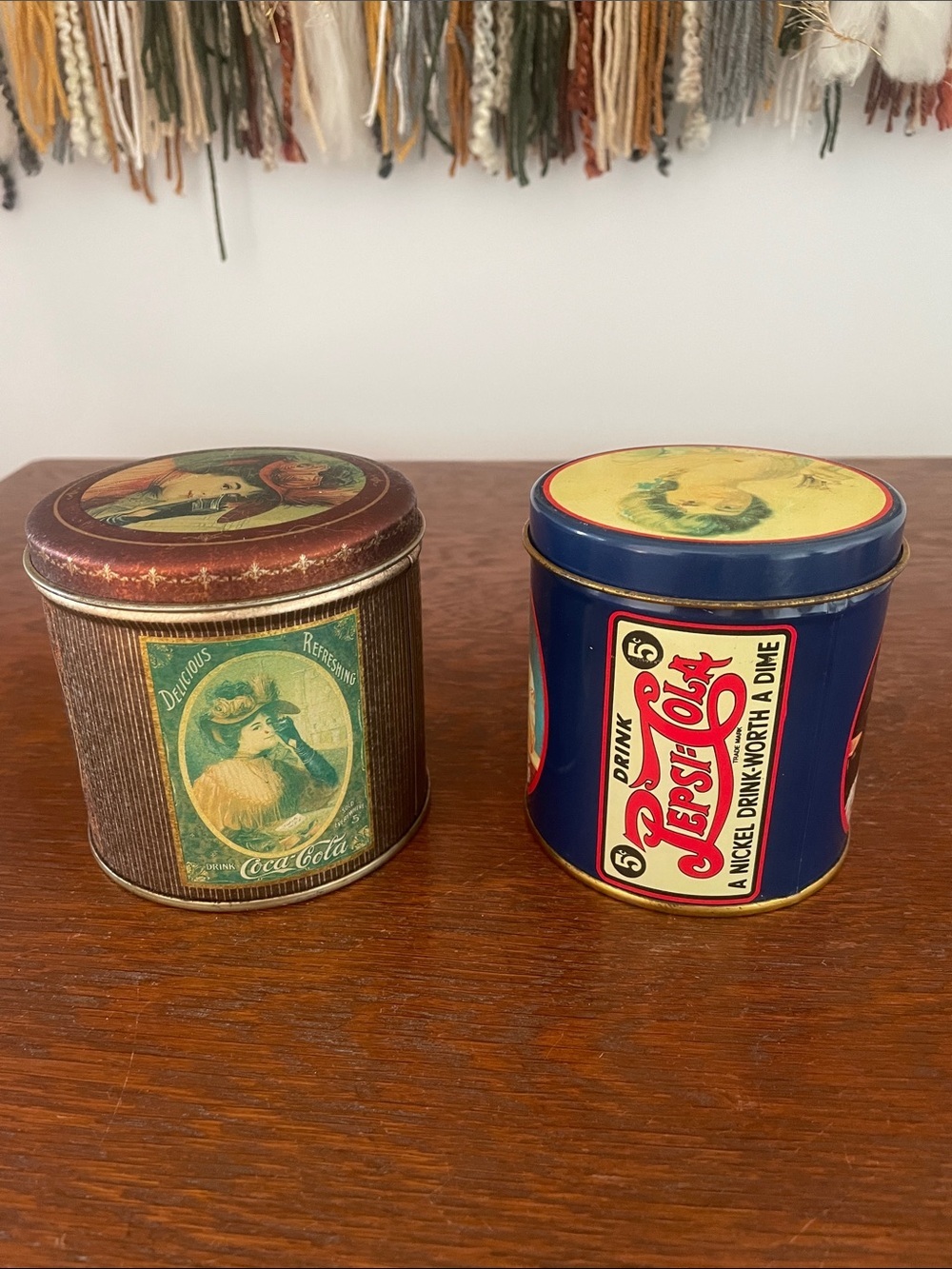 Vintage Coca-Cola & Pepsi-Cola Advertising Tins - Blue, Red, Green, Brown